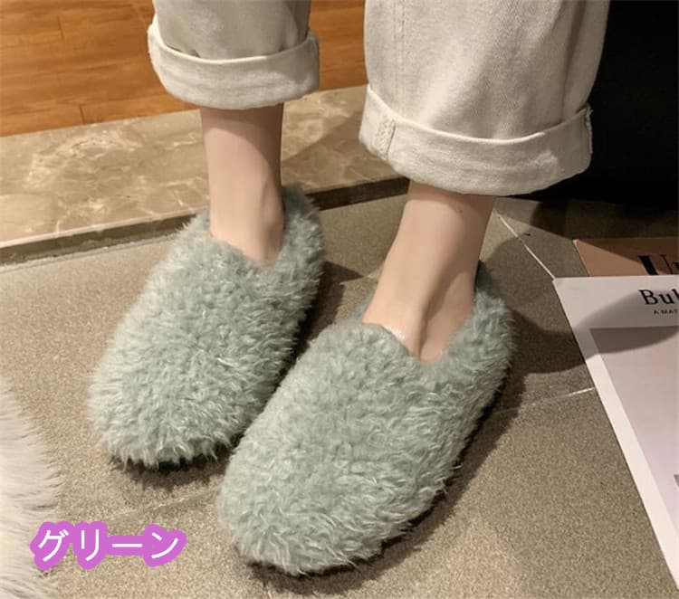 レディーススリッポン 新品 幅広 もこもこ ぬいぐるみ フラットシューズ レディース