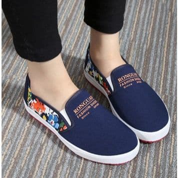 レディーススリッポン 刺繍入り厚底スリッポン