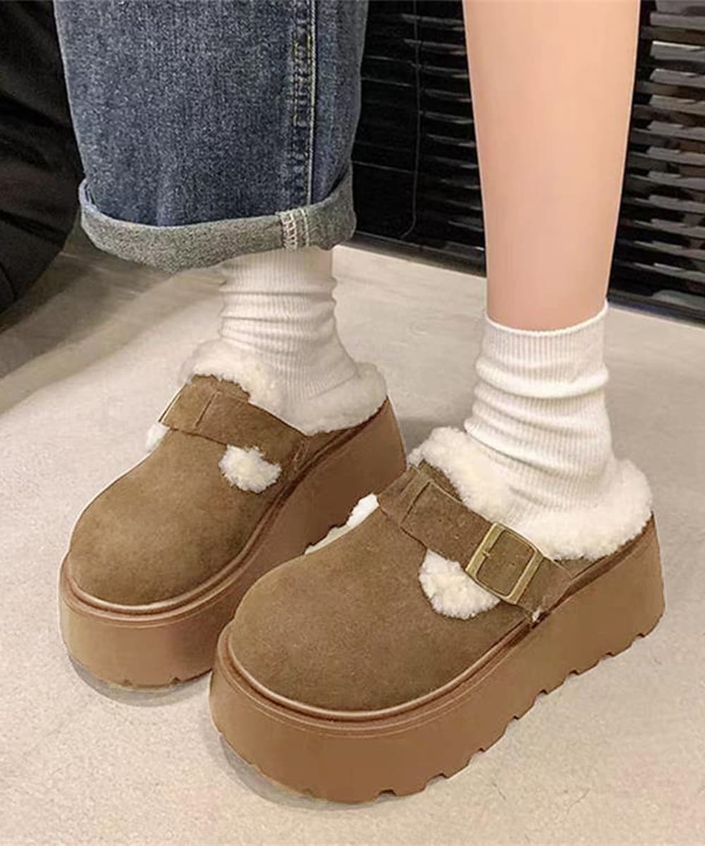 レディーススリッポン ボア厚底モカシン 冬用サボシューズ
