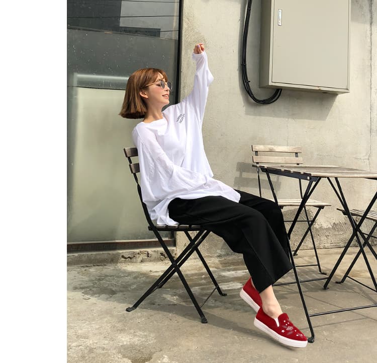 レディーススリッポン 星柄プリント厚底スリッポンシューズ