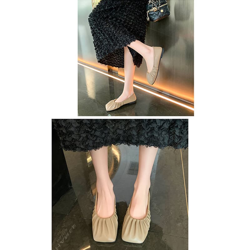 レディーススリッポン 軽量ぺたんこパンプス スクエアトゥ 幅広設計 フラットソール