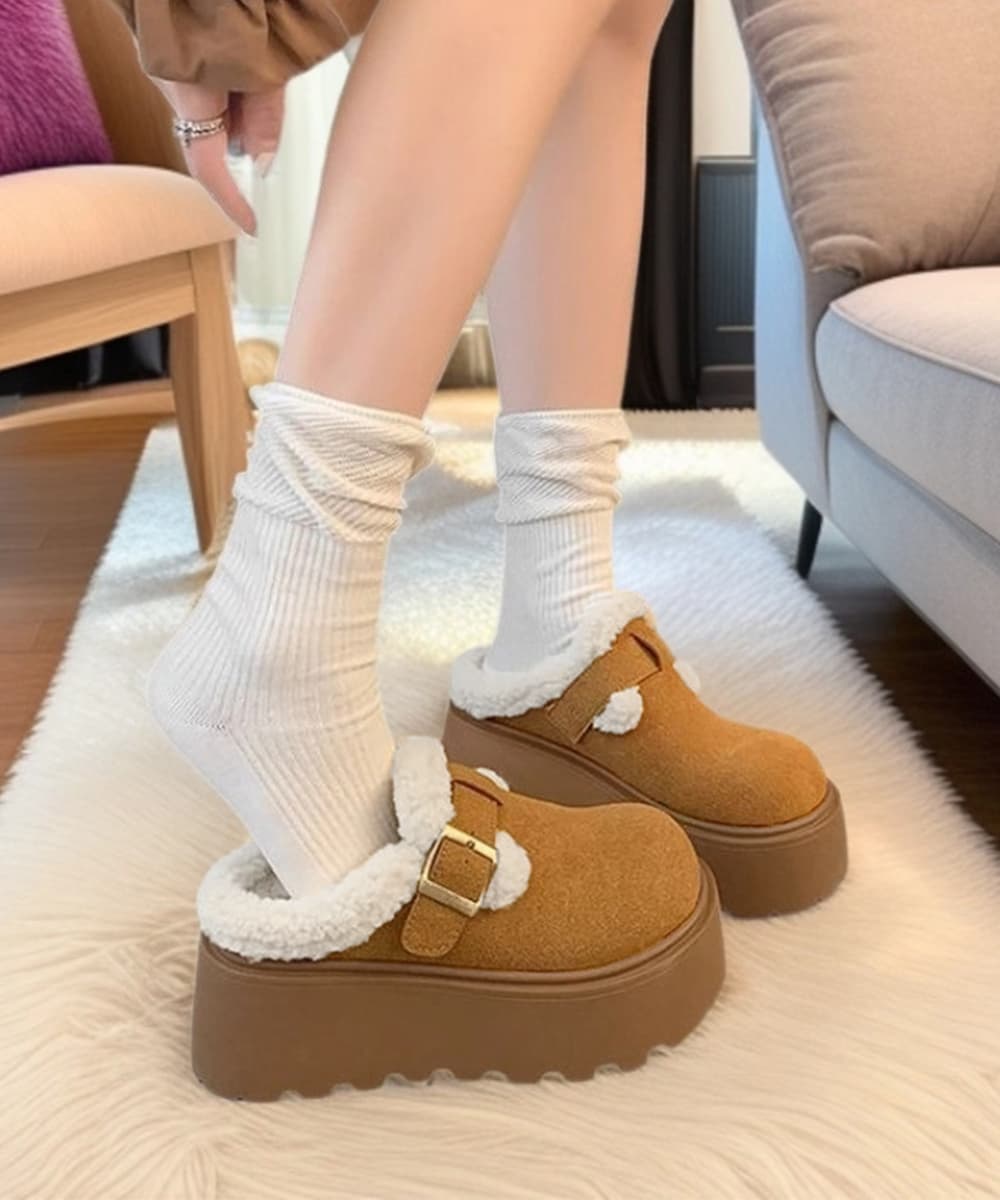 レディーススリッポン ボア厚底モカシン 冬用サボシューズ