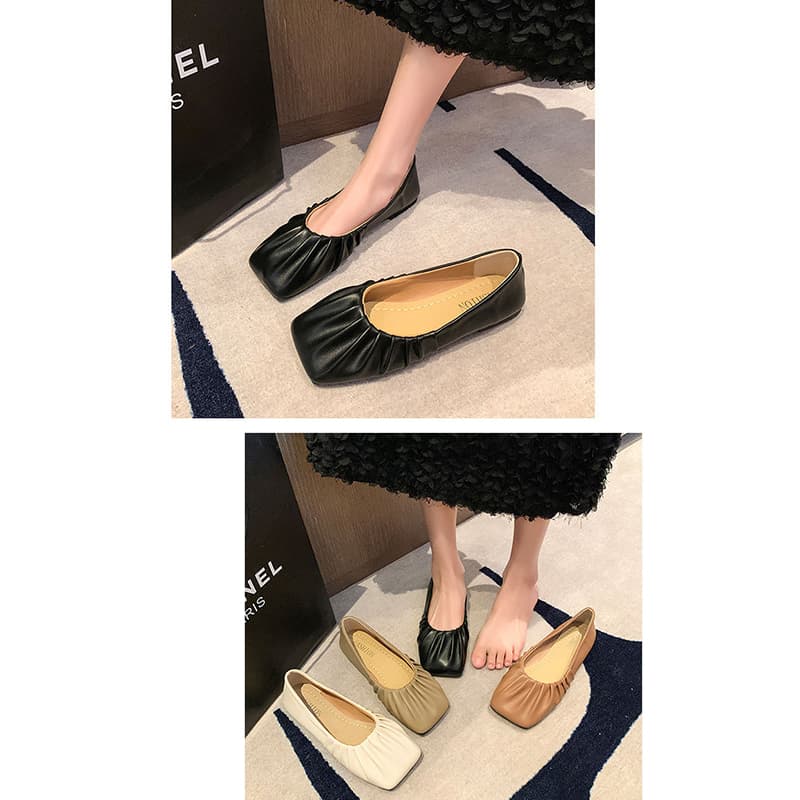 レディーススリッポン 軽量ぺたんこパンプス スクエアトゥ 幅広設計 フラットソール