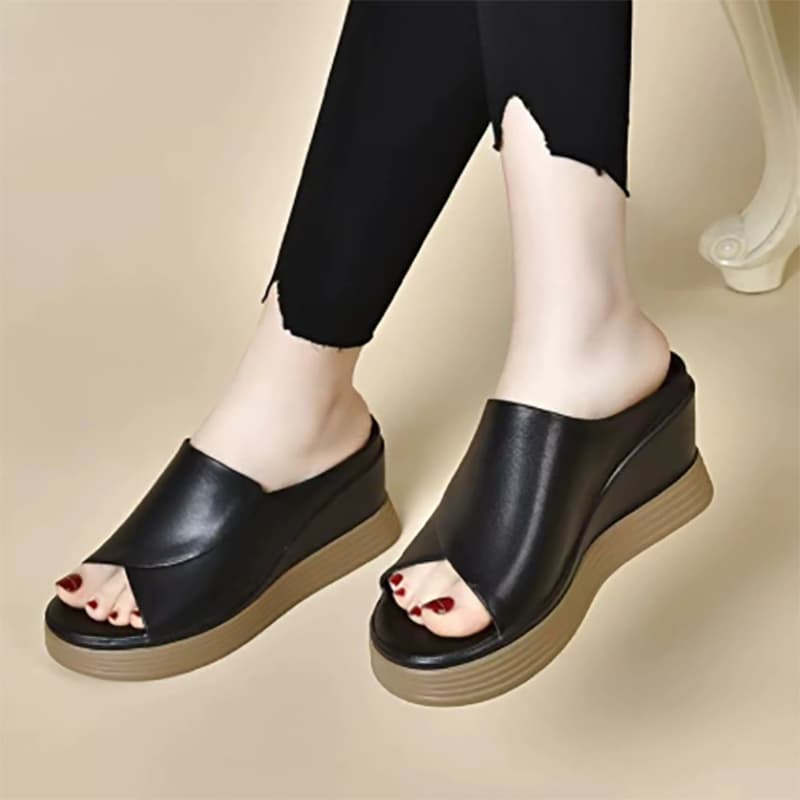 レディーススリッポン 厚底ウエッジサンダル 美脚効果  履きやすい