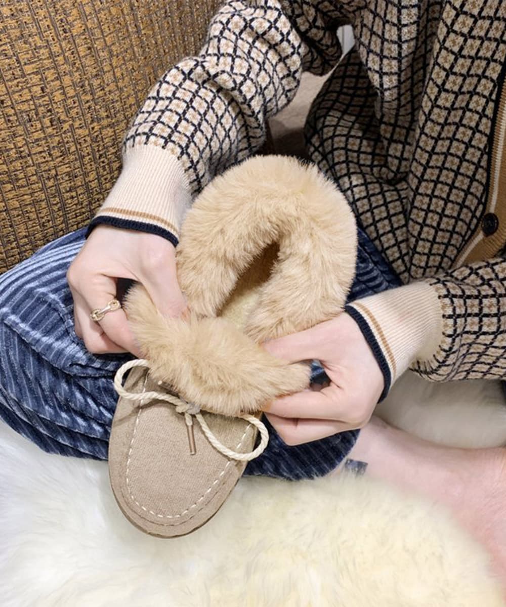 レディーススリッポン 幅広対応 ふわふわボア モカシン 女性用 暖か冬靴