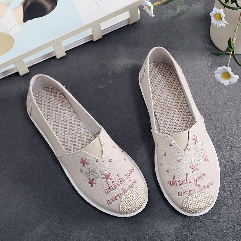 レディーススリッポン 花柄刺繍メッシュ切り替えゆったり履き心地スリッポン