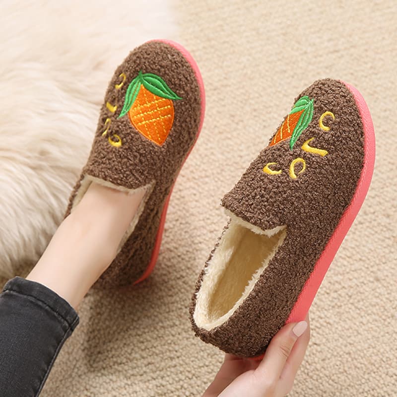 レディーススリッポン 人参刺繍もこもこボア厚底スリッポン