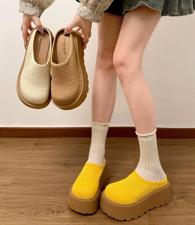 レディーススリッポン 厚底サンダル メッシュ編み