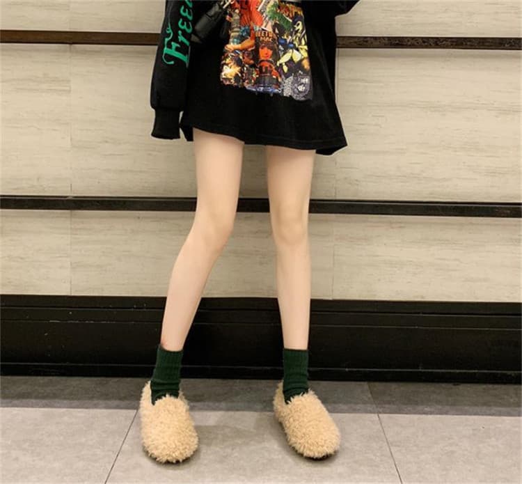 レディーススリッポン 新品 幅広 もこもこ ぬいぐるみ フラットシューズ レディース
