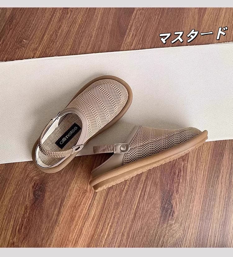 レディーススリッポン 夏用幅広麻素材二通りミュール柔らか底通気性抜群