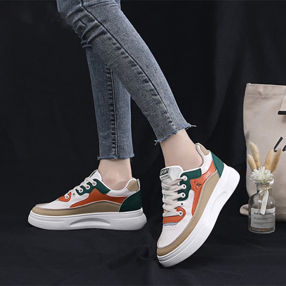 レディーススリッポン 厚底配色スニーカー 美脚ローカット靴