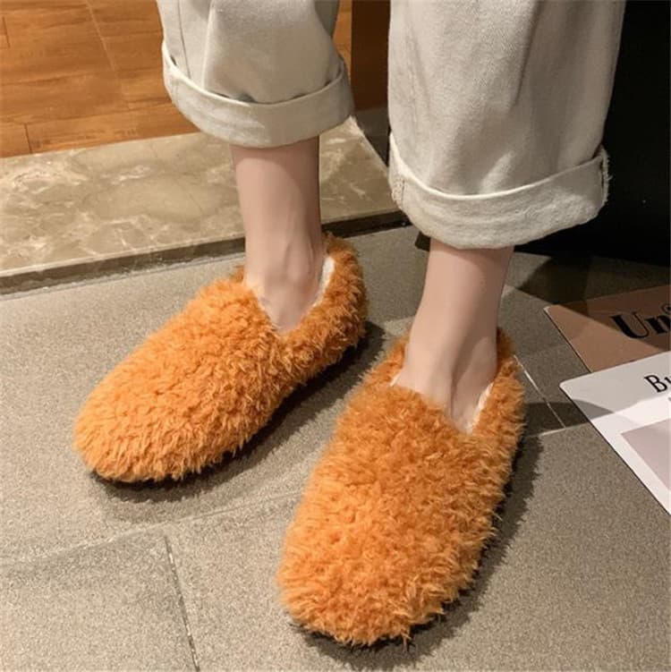 レディーススリッポン 新品 幅広 もこもこ ぬいぐるみ フラットシューズ レディース