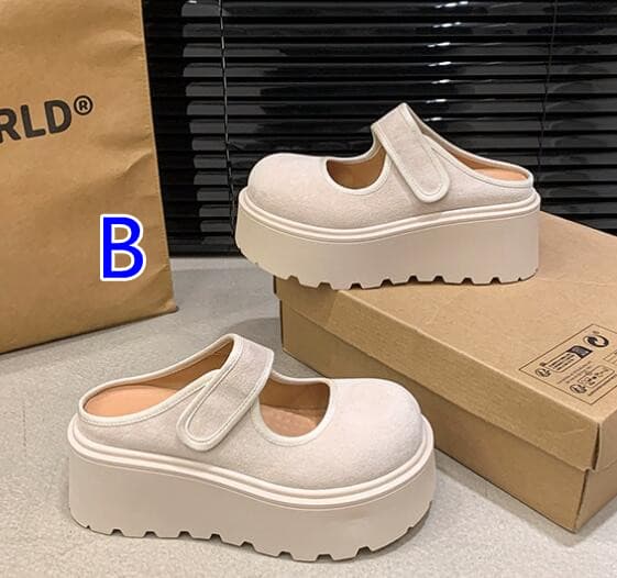 レディーススリッポン 厚底ベルクロストラップ靴 女性用つっかけサンダル