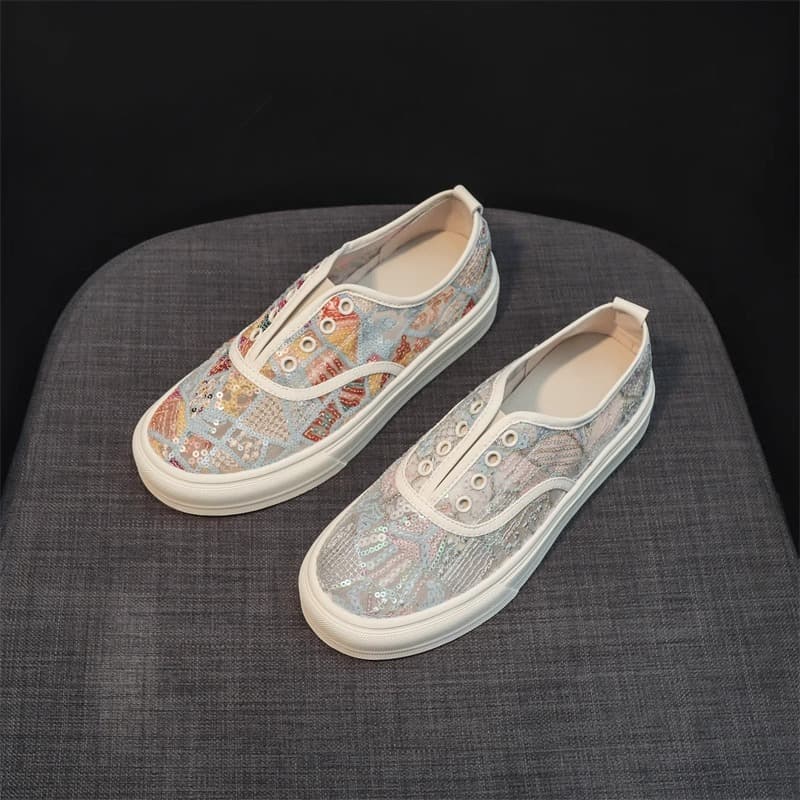 レディーススリッポン レディース刺繍スリッポン厚底キラキラ