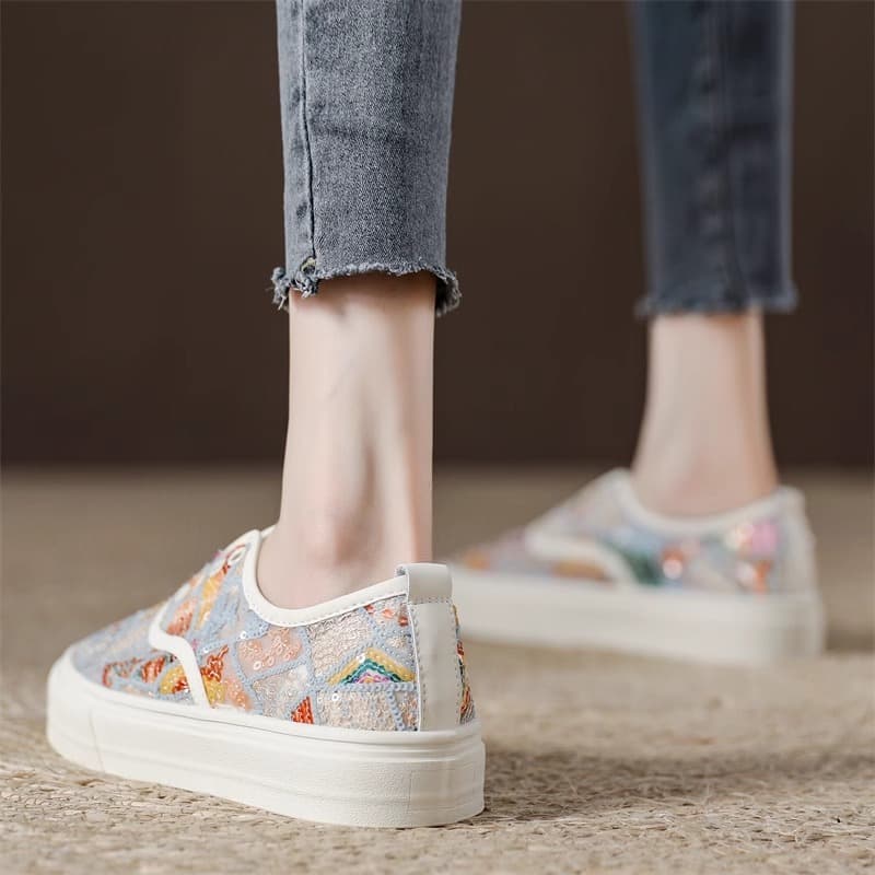 レディーススリッポン レディース刺繍スリッポン厚底キラキラ