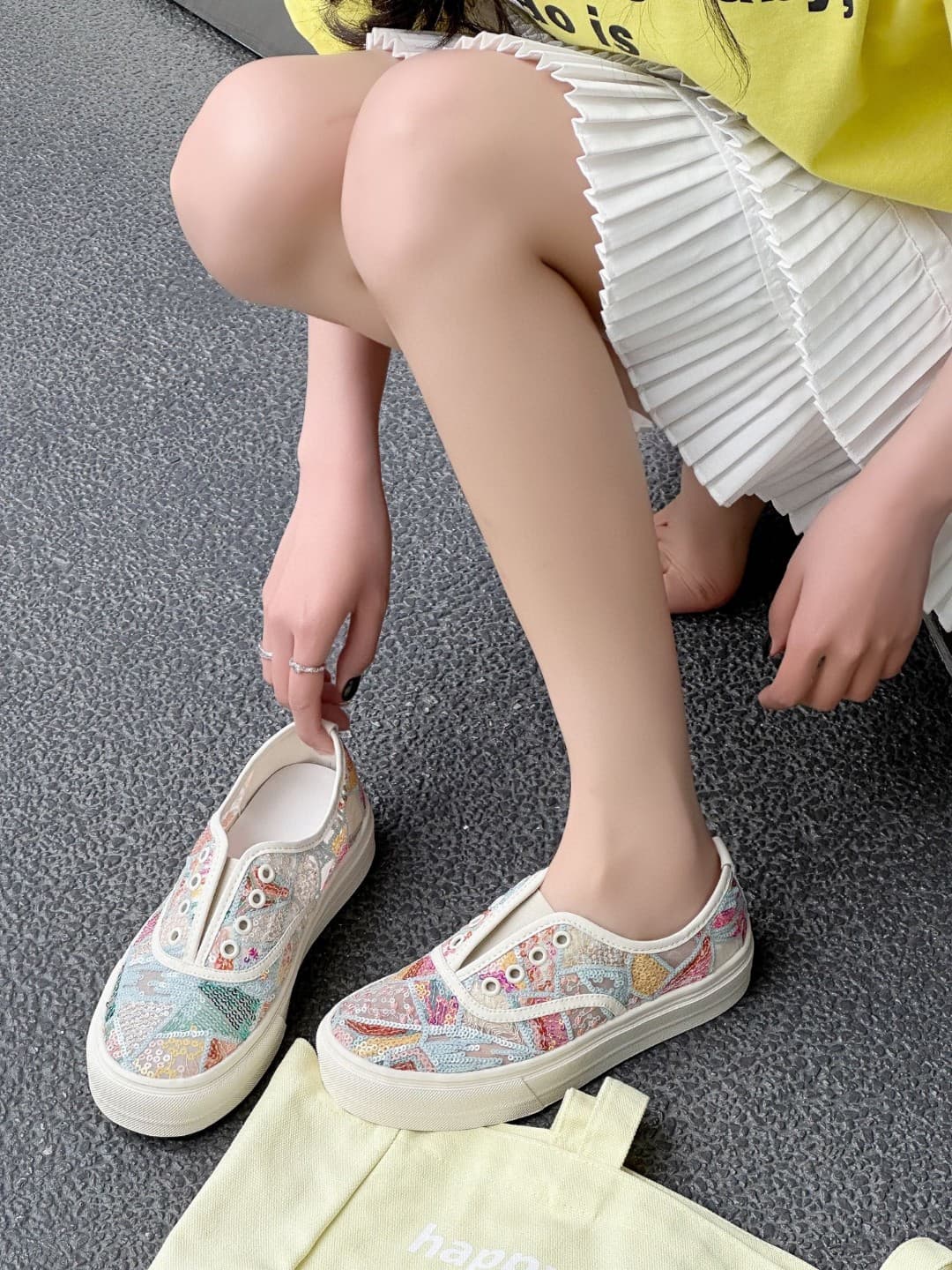 レディーススリッポン レディース刺繍スリッポン厚底キラキラ