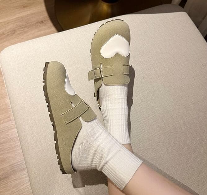 レディーススリッポン ハート柄 ぺたんこ フラットシューズ